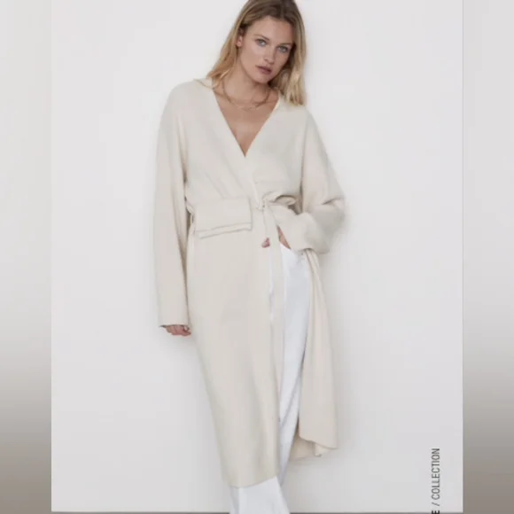 Zara Ribbed Knit Coat M Cream NWT - Picture 4 of 14